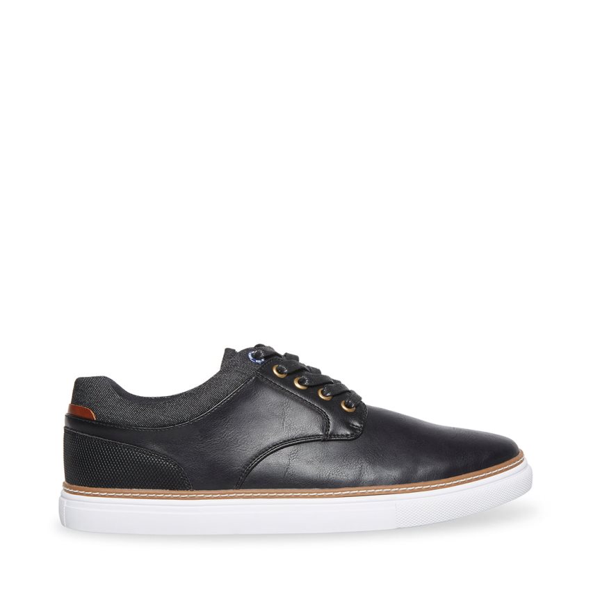 Black Steve Madden Gully Leather Men\'s Sneakers | PH 2987XVM